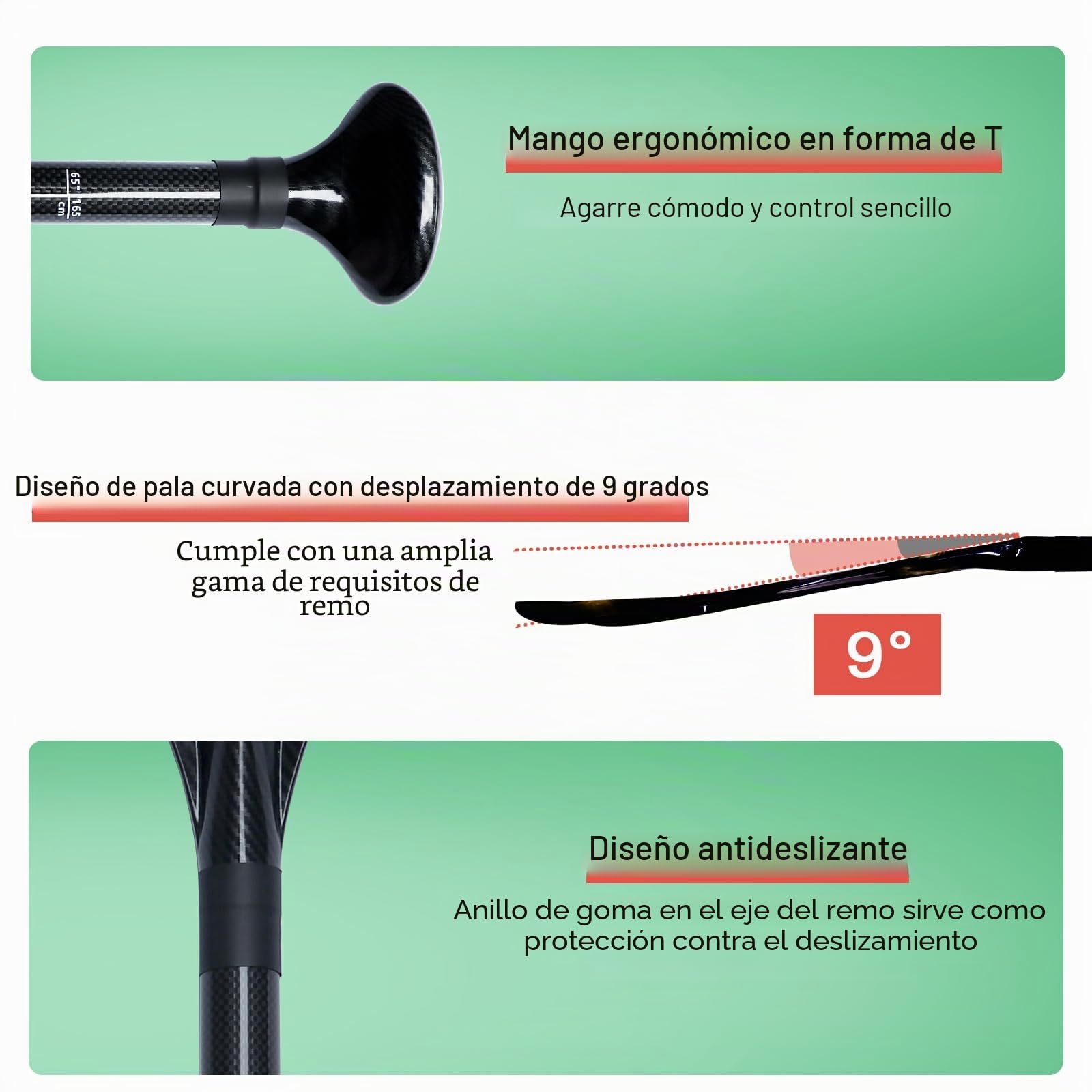 Remo SUP de carbono ajustable de 3 piezas para remo de pie, kayak, surf y botes inflables, desmontable, 165 – 205 cm