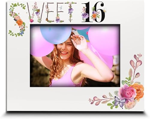 Miniatura 8 de BELLA BUSTA - Marco de fotos de cumpleaños número 16 - Feliz cumpleaños 16 para niña - Dulces diseños florales de dieciséis - Marco de fotos con
