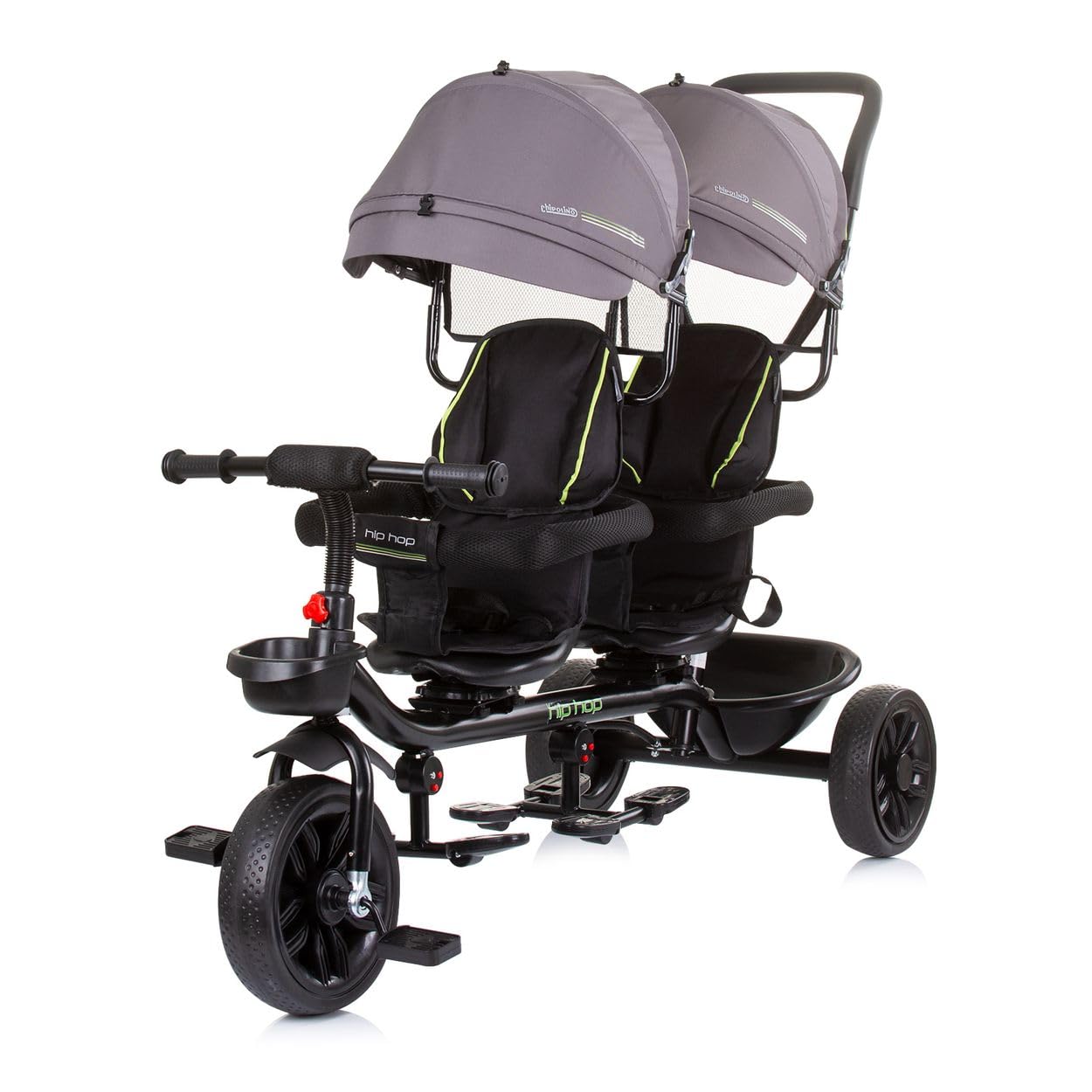Chipolino Triciclo Hip Hop, due bambini, fino a 40 kg, sedili ruotabili a 360°, colorazione:grigio