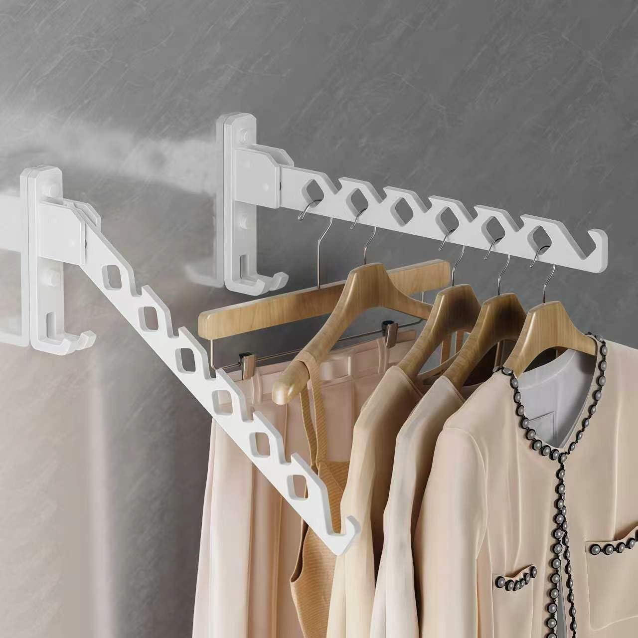 Wall Mounted Clothes Drying Rack,Laundry Clothes Hanger Rack Wall Mounted,Clothes Hanger Foldable, Wall Rack Indoor, Space Saving Closet Storage Organizer Clothes Hanger Indoor, Gray 2 Pack