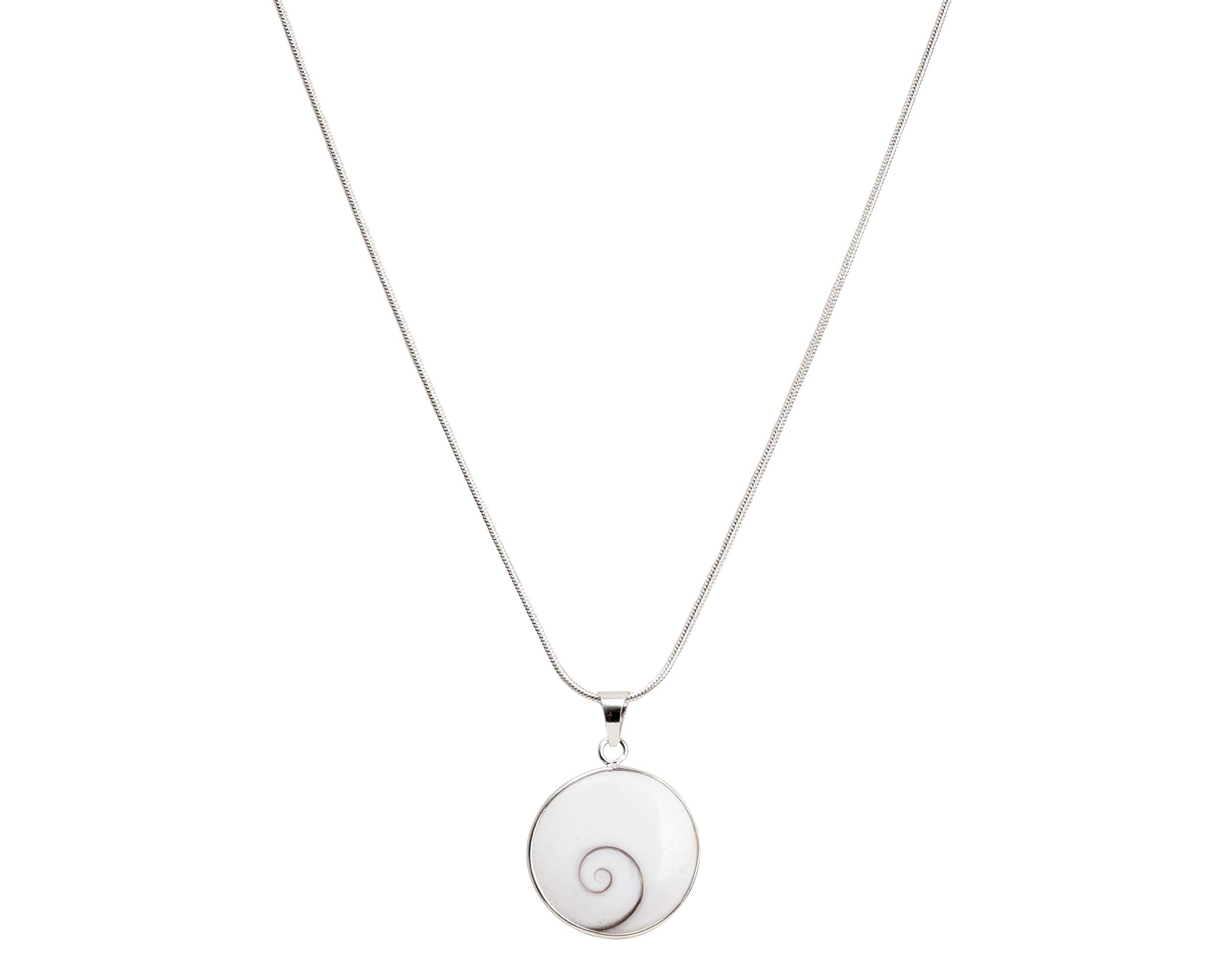 Colgante Ojo de Santa Lucía de Plata | Ojo de Shiva | 23mm de diámetro | Collar Artesanal con Cadena 45cm Níquel-Free | Inspiración Mediterránea I Collar Plateado con Concha de Color Blanco