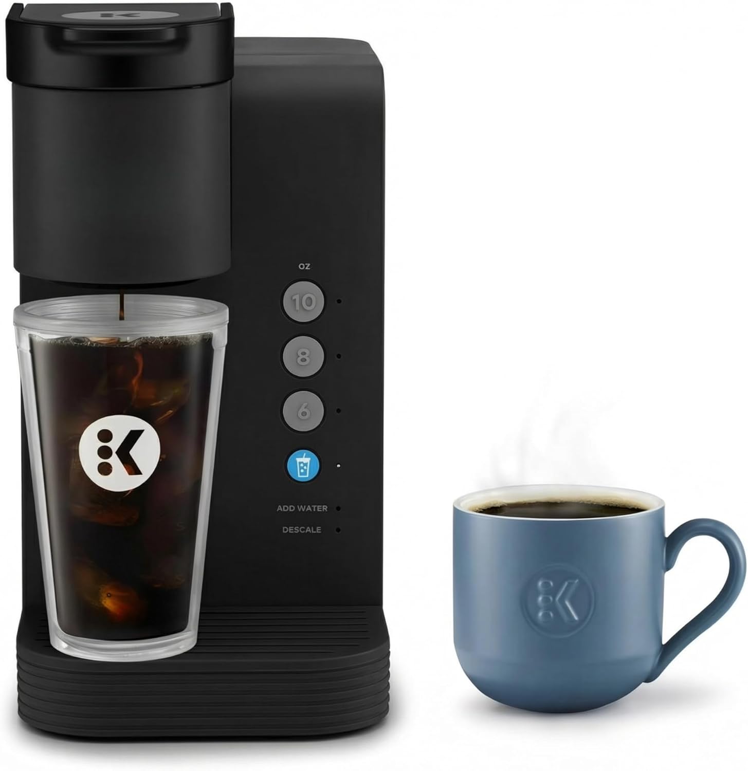 K -Express Essentials Plus Iced & Hot Single Serve Brewer, Adjustable Temp Brew Over Ice, Pods Compatible, Coffee Maker (Black)