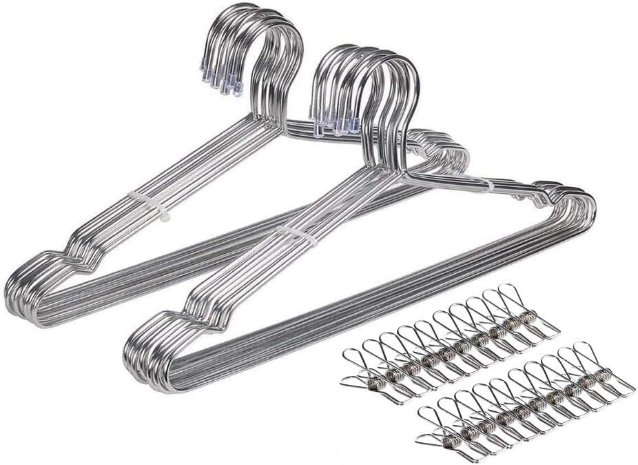 CFZC Metal Wire Hangers 20 Pack Strong Stainless Steel Hangers with Clothes Pins - 4mm Diameter 17.7 Inch