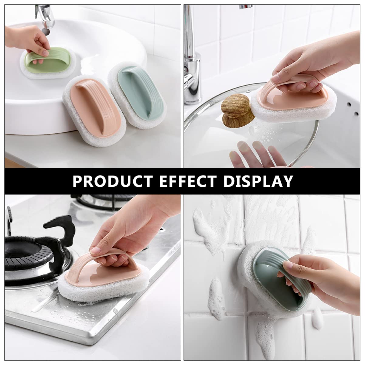 SOLUSTRE 12 Piezas Cepillo Limpieza Cepillo Esponja Limpieza Auto Pincel Cocina brocha Cocina depurador esponjas Esponja Lavado Cepillo con Mango plastico Ventana detergente
