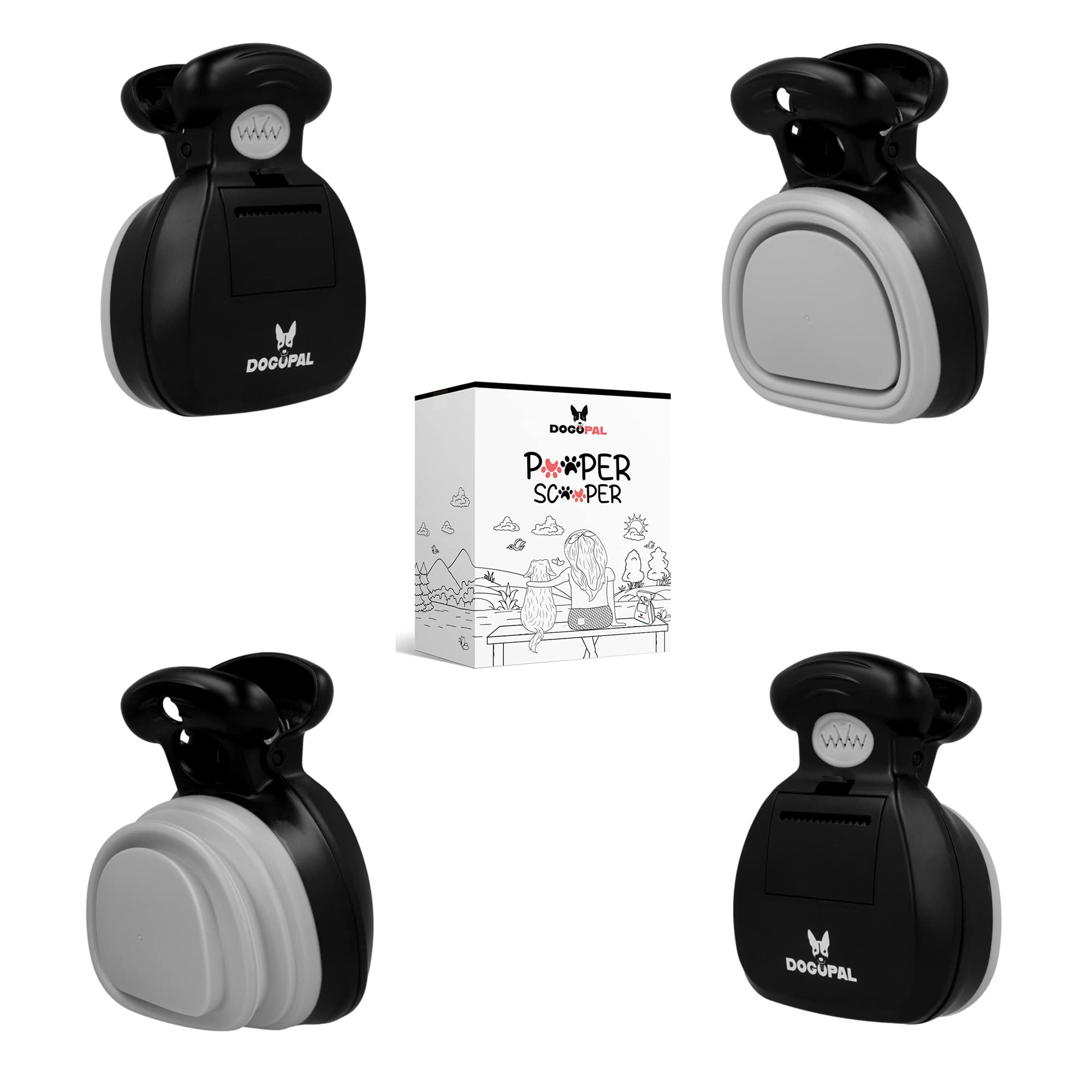 DOGOPAL Pelle à déjections Canines Portable – Outil de ramassage des déjections Canines innovant et sans Contact pour Chiens de Petite, Moyenne et Grande Taille (Gris, Medium)