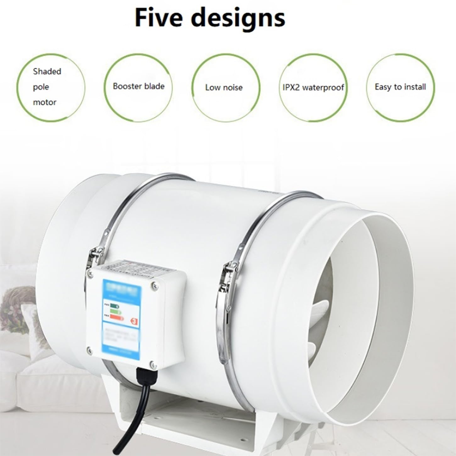 Extractor de Aire en línea, 3,3 m³/min, silencioso, con Carcasa de PP, para armarios de Cultivo, hidroponía, Uso doméstico, 8 Pulgadas