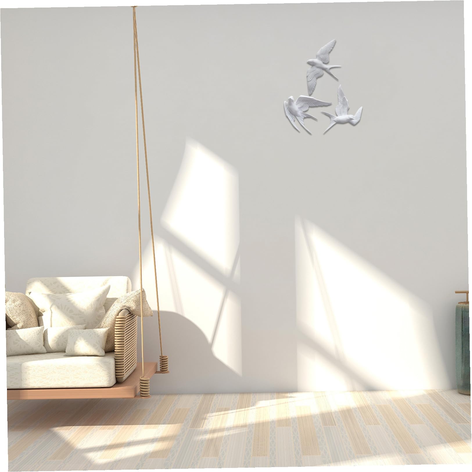 Decorazione da Parete Uccelli 3D 3 Pezzi in Resina Bianca