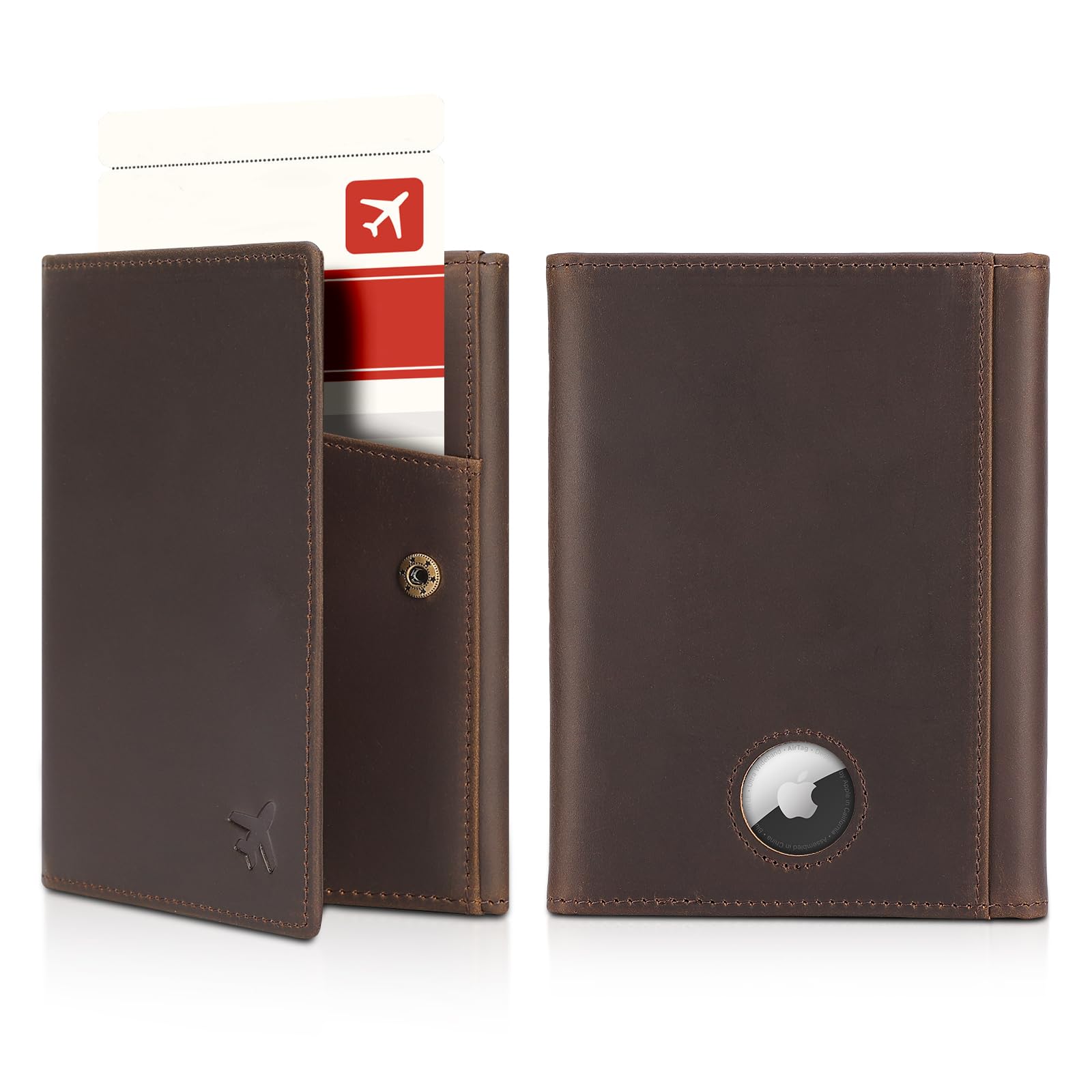 Polare Full Grain Leather Pilot Wallet Passport Holder RFID Blocking Tri-fold Travel Cover Document Organizer for Aviation Professionals (Dark Brown