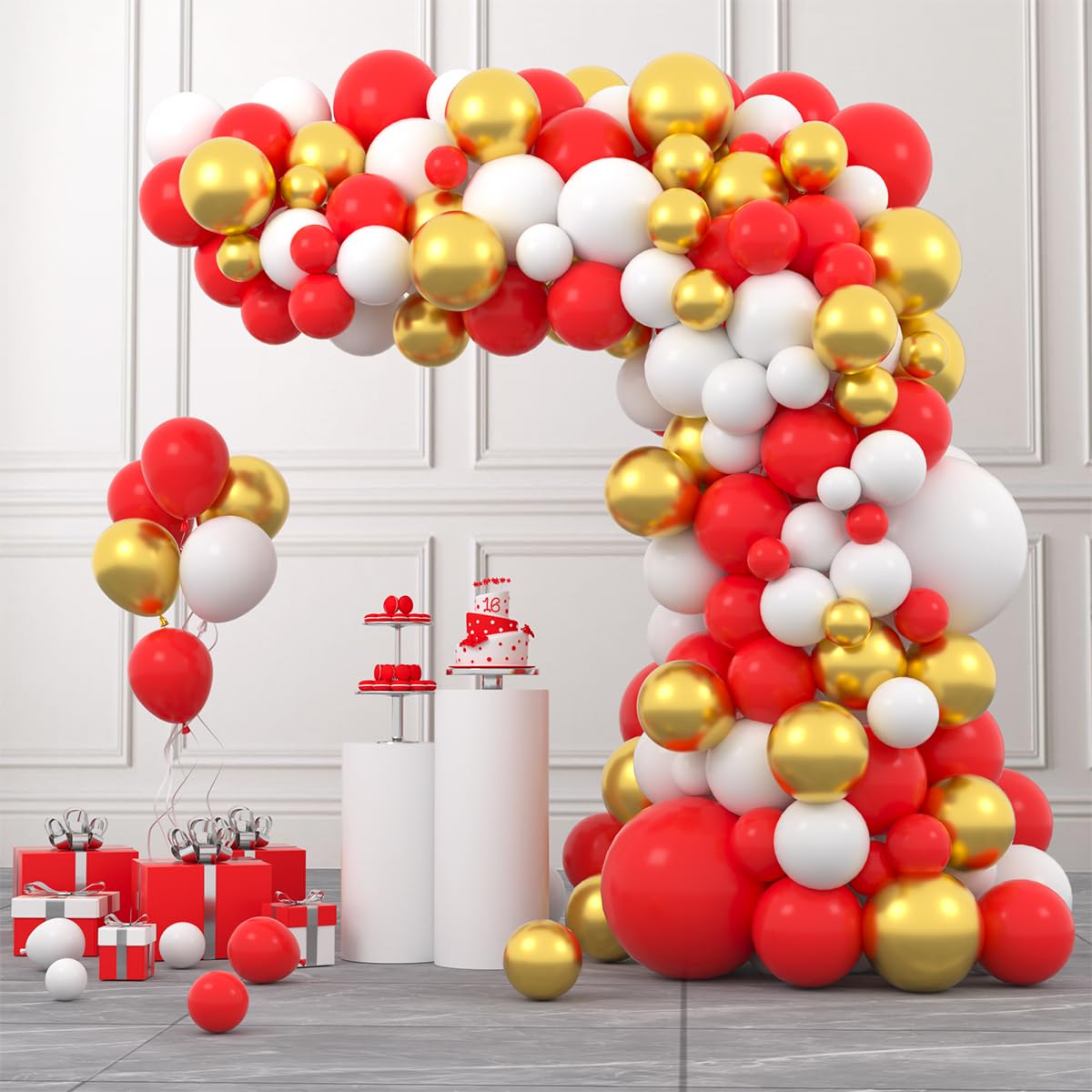 ☆バルーンセット レッド ホワイト Amazon | レッド ホワイト バルーン ガーランド アーチキット - レッド