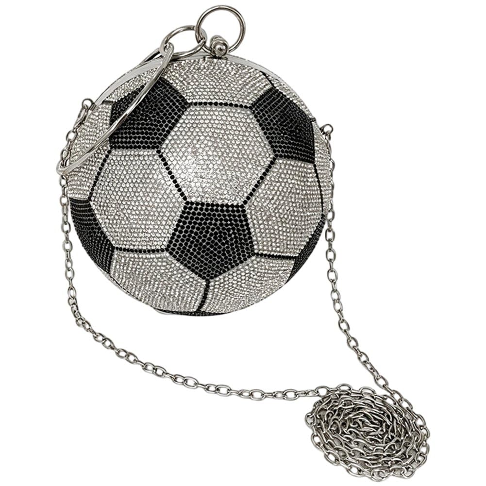 Sslvya Bling Rhinestone Football Purse Evening Bag Sparkling Crystal Soccer Ball Handbag Crossbody Bag for Women Wedding Party