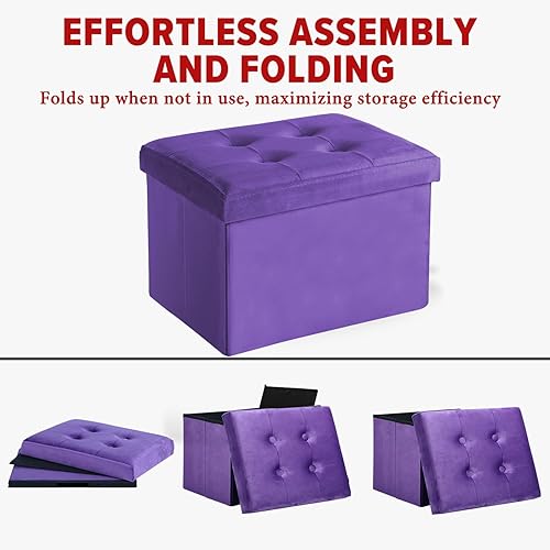 Miniatura 78 de LINMAGCO Taburete otomano plegable con bolsillo lateral, moderno, corto, sofá, tela de lino, 17 x 13 x 13 x 13 (color azul niebla) azul (Fog