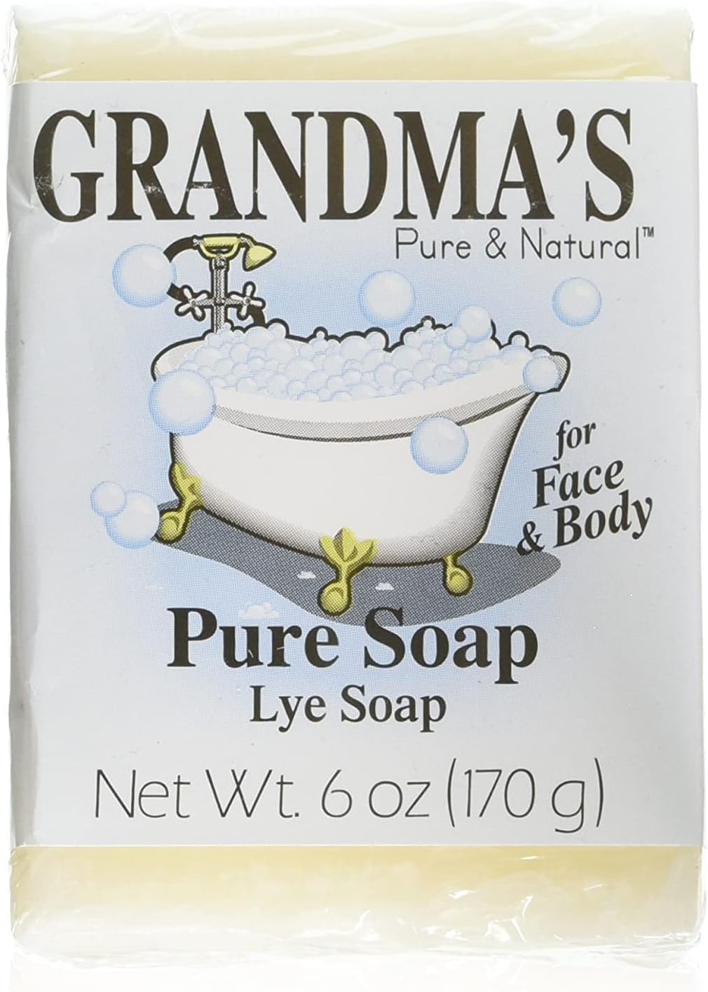 Grandma's Pure Lye Soap Bar - 6.0 oz Unscented Face & Body Wash Cleans with No Detergens, Dyes & Fragrances - 60018 (4 Pack)