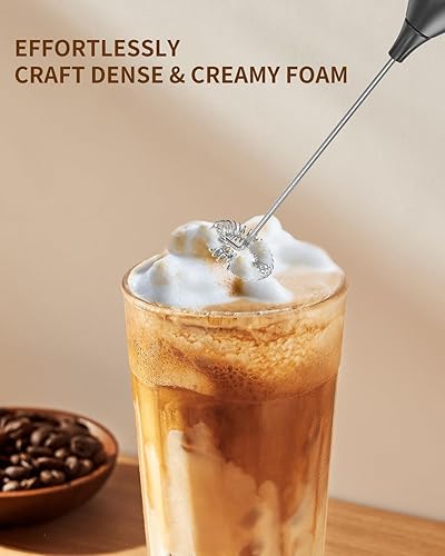 Miniatura 4 de CIRCLE JOY Espumador de leche, espumador de café eléctrico, mini espumador de mano para matcha lattes, capuchino, regalos de cocina, negro