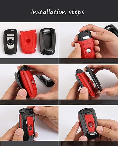 Miniatura 7 de ontto Funda para llavero con textura de fibra de carbono, funda de silicona con llavero protector de llave remota para BMW 1 3 5 7 Series X3 X4 X5