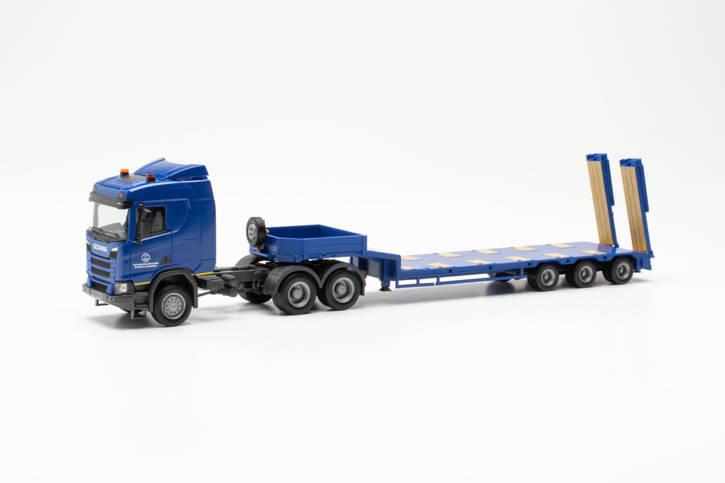 Herpa truck model Scania CR ND semitrailer "Defence Technical Service for Weapons and Ammunition", on a scale of 1 : 87, plastic miniature, made in Germany, model building, collectors edition