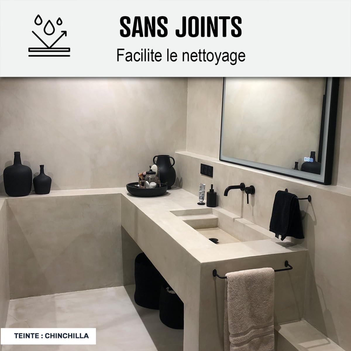 Kit für gewachsten Beton im Badezimmer: Wasserdichter Putz - NUANCES MINERALES Feldmaus Grau - 2 m² (in 2 schichten)