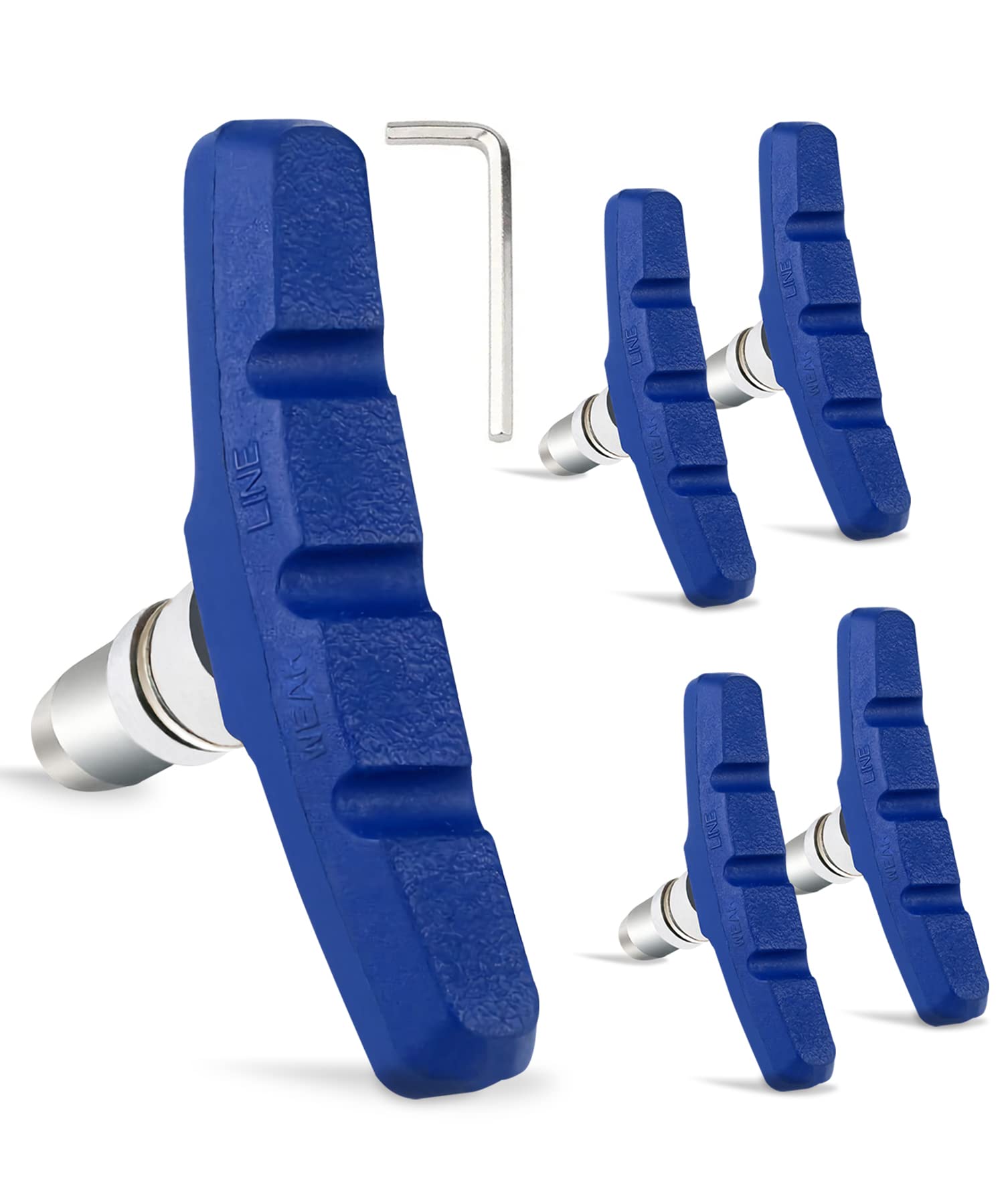 Guokoo Complete Bike Brake Pad Set, 2 Pairs Road Mountain Bicycle V-Brake Blocks Shoes with Hex Nut and Shims, No Noise No Skid, 70mm-blue