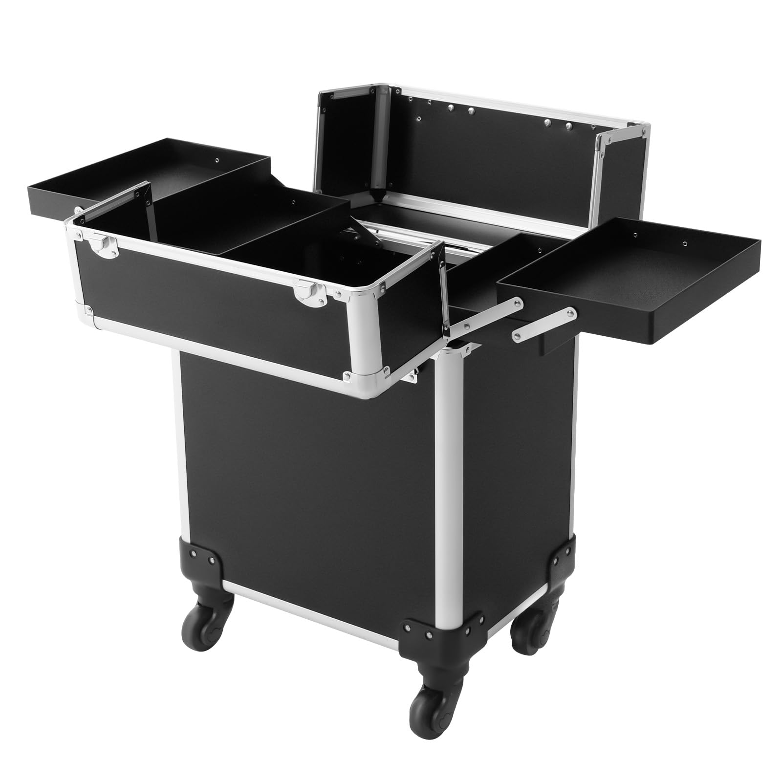 Kosmetikkoffer Trolley, Make-up Koffer mit Rollen, 4-in-1 Schminkkoffer 34x24x47cm Abschließbar Multikoffer Friseurkoffer, Beauty Case für Visagisten Nageltechniker Reisen