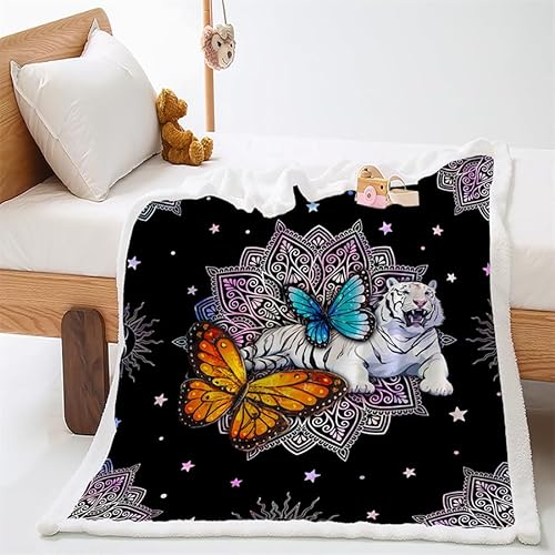 Plaid Sofa Mariposa Mandarina Tigre Plaid Cama Diseño de Doble Cara Manta Suave Mantas para Sofa Lana de Cordero de Franela Mantas para Cama Espesar Manta Polar Durable Manta Cama 180x220cm