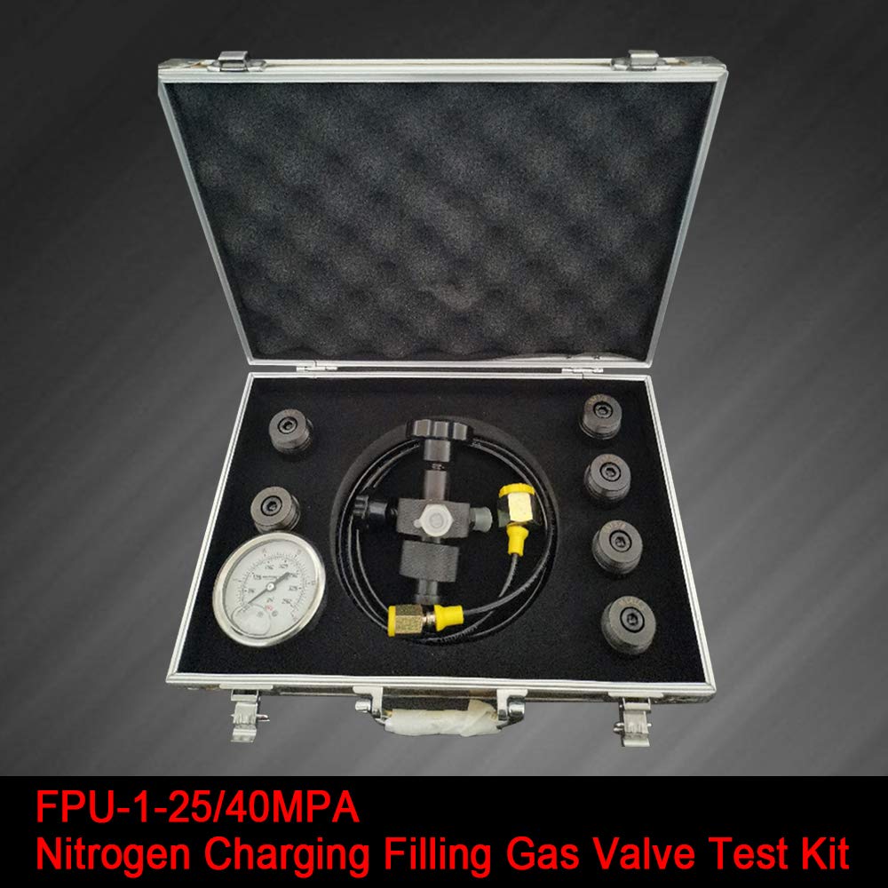 Kit de prueba de presión para sistema de carga de gas de acumulador de nitrógeno hidráulico con manómetro de 0-40 MPa, herramienta inflable, válvula de llenado de gas, conjunto de manguera con estuc
