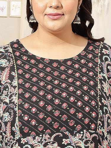 Image of MIRCHI FASHION Women Cotton Regular Plus Size Embroidered Printed Anarkali Kurti