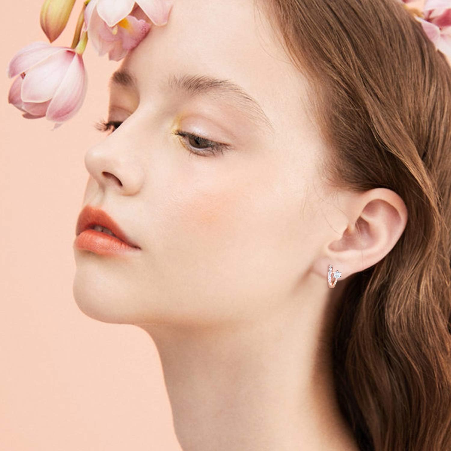 Cubic Zirconia Hoop Earrings - Sterling Silver Hypoallergenic CZ Hoop Huggies Earrings Small Cartilage Earrings for Women Girls - Image 3