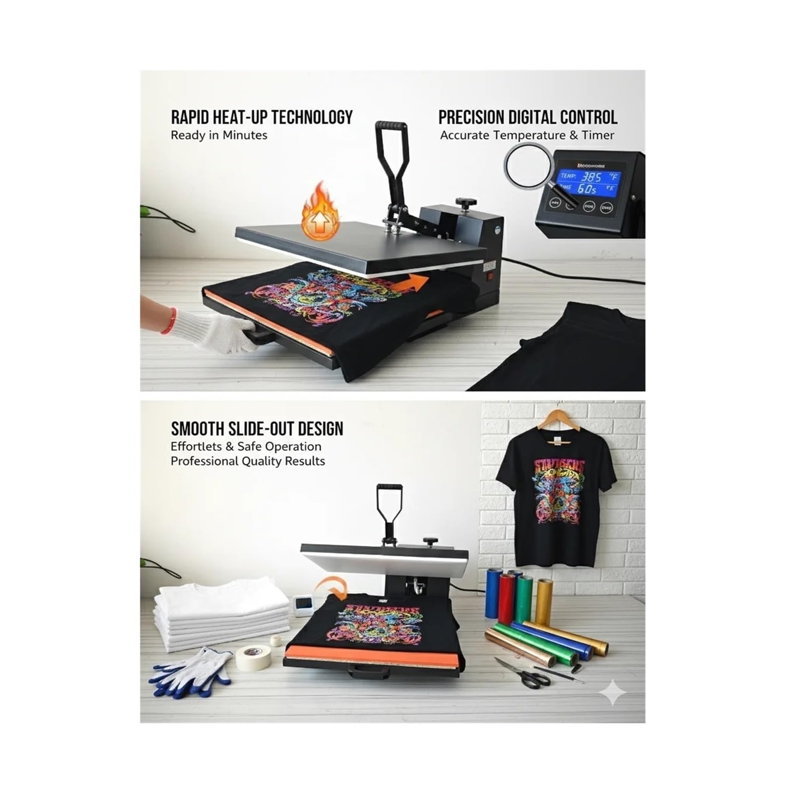 Prensa de calor de 40 x 60 cm, transferencia de sublimación de alta presión de doble voltaje para prendas de camisetas