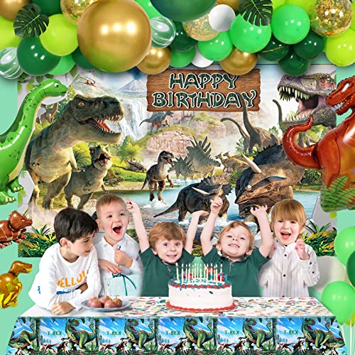 Ipartycool Dinosaur Party Decorations, 113Pcs Dinosaur Balloons Arch Garland Birthday Party Decorations With 3D Dinosaur Balloons Backdrop Tablecloth Different Sizes Balloons Leaves Pump For Kids Boys #TOP4