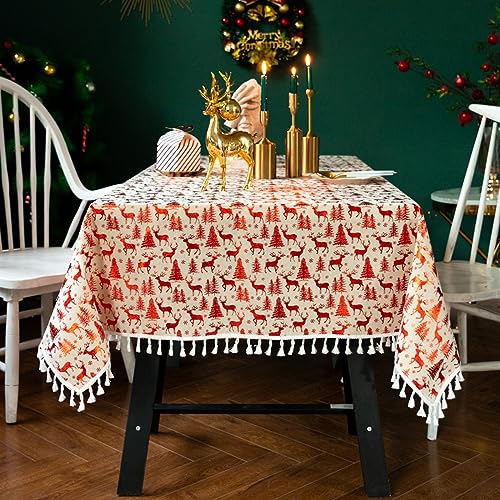 Nappe rouge rectangulaire en lin de qualité supérieure pour décoration de table chic