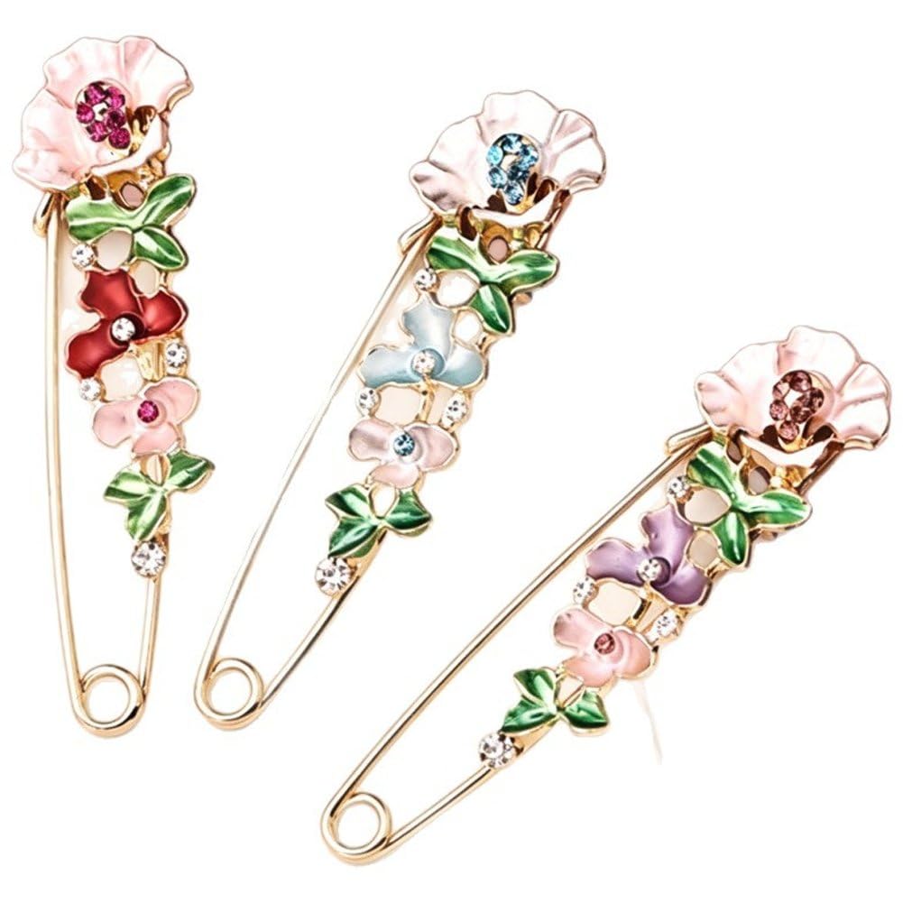 3pcs Crystal Tulip Floral Brooch Pin – Decorative Safety Pin for Clothing, Anti-exposure Lapel Pin, Wedding Bridal Dress Scarf Accessory