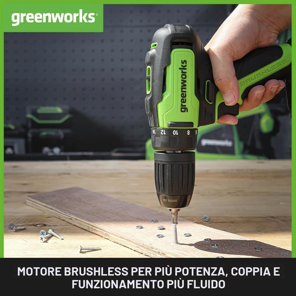 Greenworks GD24DD35K2 Trapano Avvitatore e GD24ID200 Avvitatore a Impulsi PIÙ 2 Batterie da 24V 2Ah e Caricabatterie, Garanzia 3 Anni