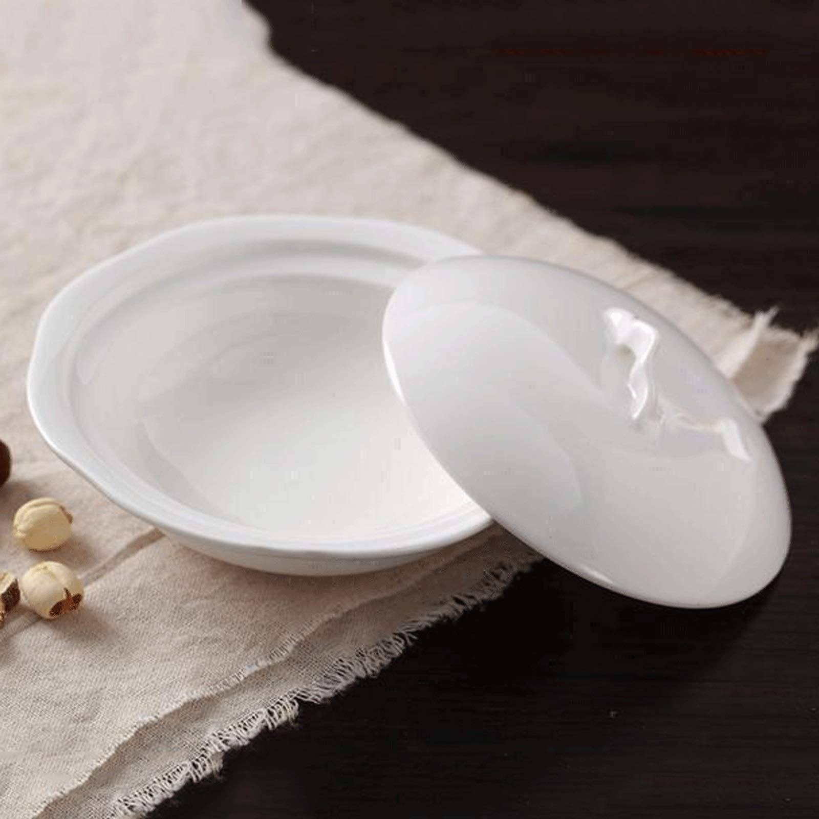 Beurrier Plat de beurre de céramique blanc, grand porte-beurre avec couvercle et poignée, peut être utilisé pour la poêle à beurre dans les restaurants de l'hôtel, Conteneur de beurre multifonctionnel