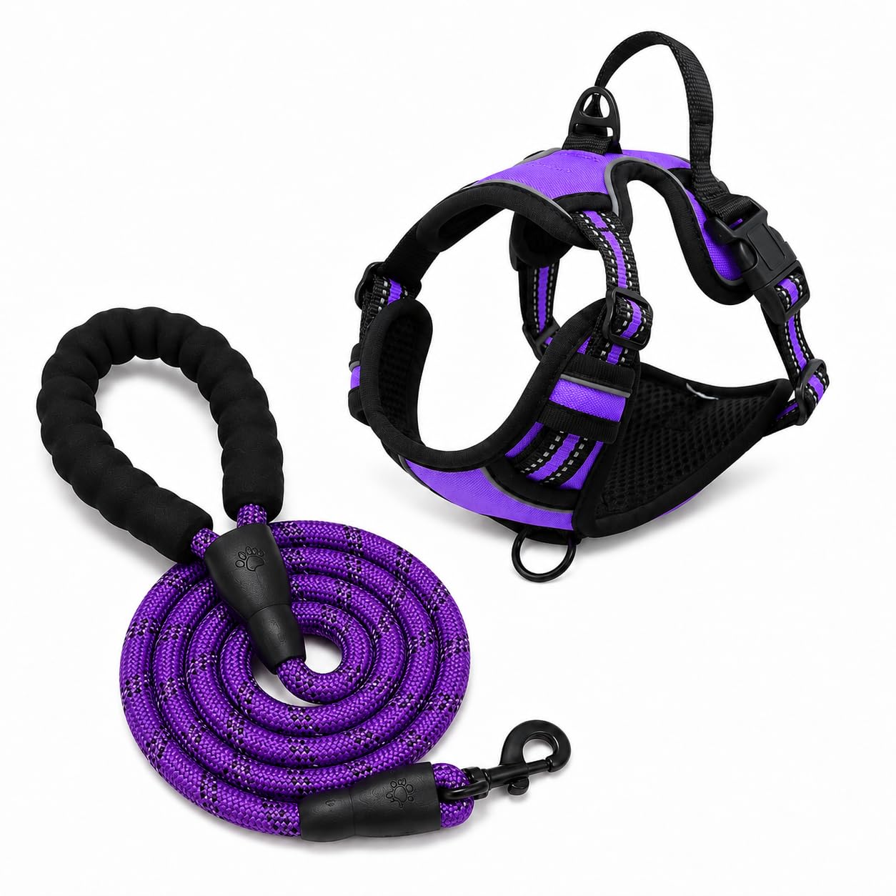 PawSafe No Pull Dog Harness Reflective Adjustable Vest for Medium Large Dogs Breathable Padded Walking Harness with Handle (Purple,XL)