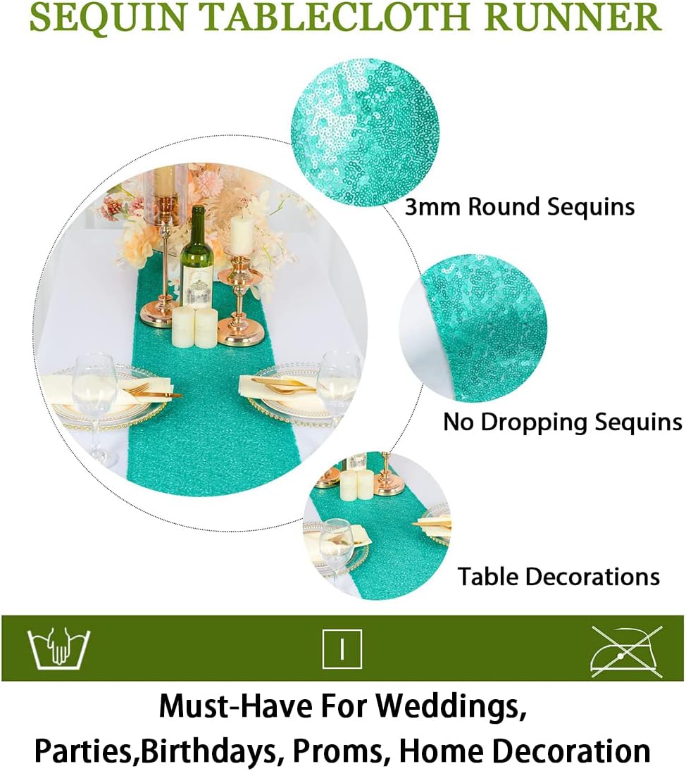 ShinyBeauty 12x108-Inch Sequin Table Runner Teal 1 Piece Table Runner Wedding Halloween Party Decorations Sequin Runners for Tables (12x108, Teal) image 5