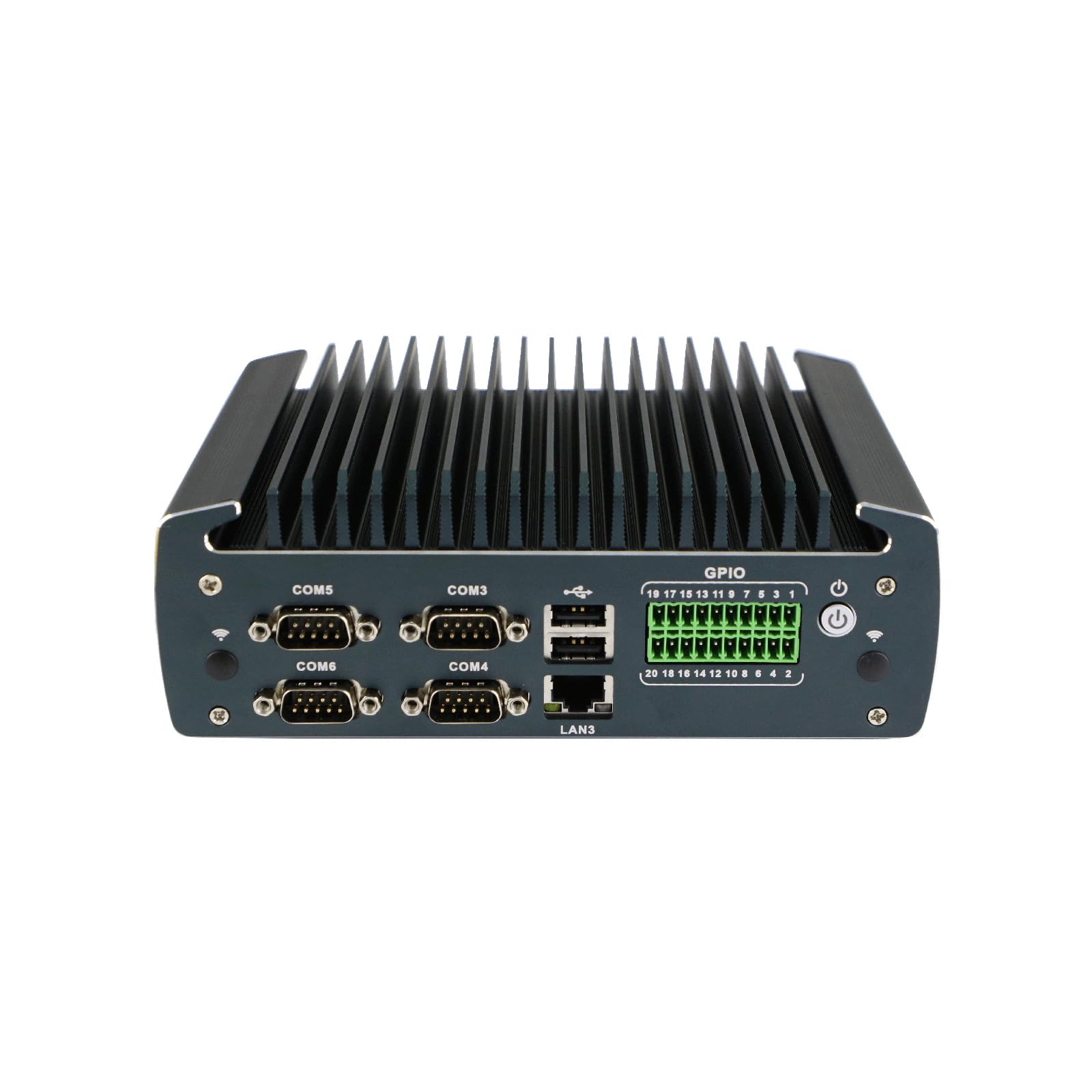 Fanless Industrial PC, Mini Computer, IPC, Celeron J6412, Windows 11 / Linux Ubuntu, IX15, TPM 2.0, 6 x COM, HDMI, DP, 3 x LAN, GPIO, 9-36V 2Pin Phoenix, 32G RAM, 128G SSD