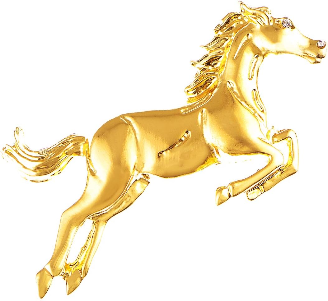 Alilang Golden Tone Plated Galloping Horse Jockey Equestrian Animal Fashion Pin Brooch