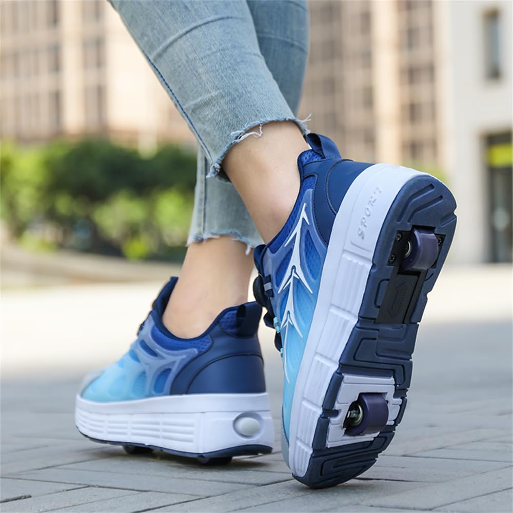 Mateju Schuhe mit Rollen für Jungen Mädchen Mode Kinder Rollschuhe mit Doppelt Rollen Versenkbarer 2-in-1Jugend Outdoor Sportschuhe Roller Schuhe Turnschuhe Skateboardschuhe