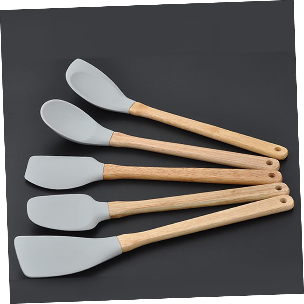 Zerodeko Set Utensili Cucina 6 Pezzi in Silicone Alimentare con Manici in Legno Resistente al Calore, Spatola Flessibile e Pennello Olio per Uso in Cucina