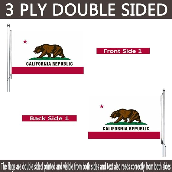 California Flag 2x3 Outdoor Double Sided- Heavy Duty California Republic Cali Bear Sate Flags Banner with 2 Brass Grommets 4 Rows Stitched