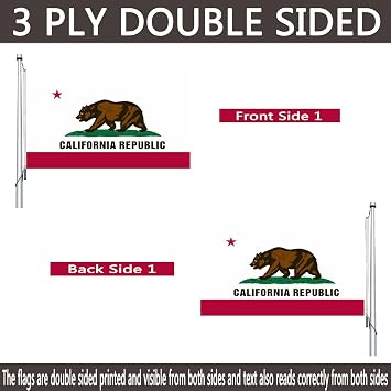 California Flag 2x3 Outdoor Double Sided- Heavy Duty California Republic Cali Bear Sate Flags Banner with 2 Brass Grommets 4 Rows Stitched