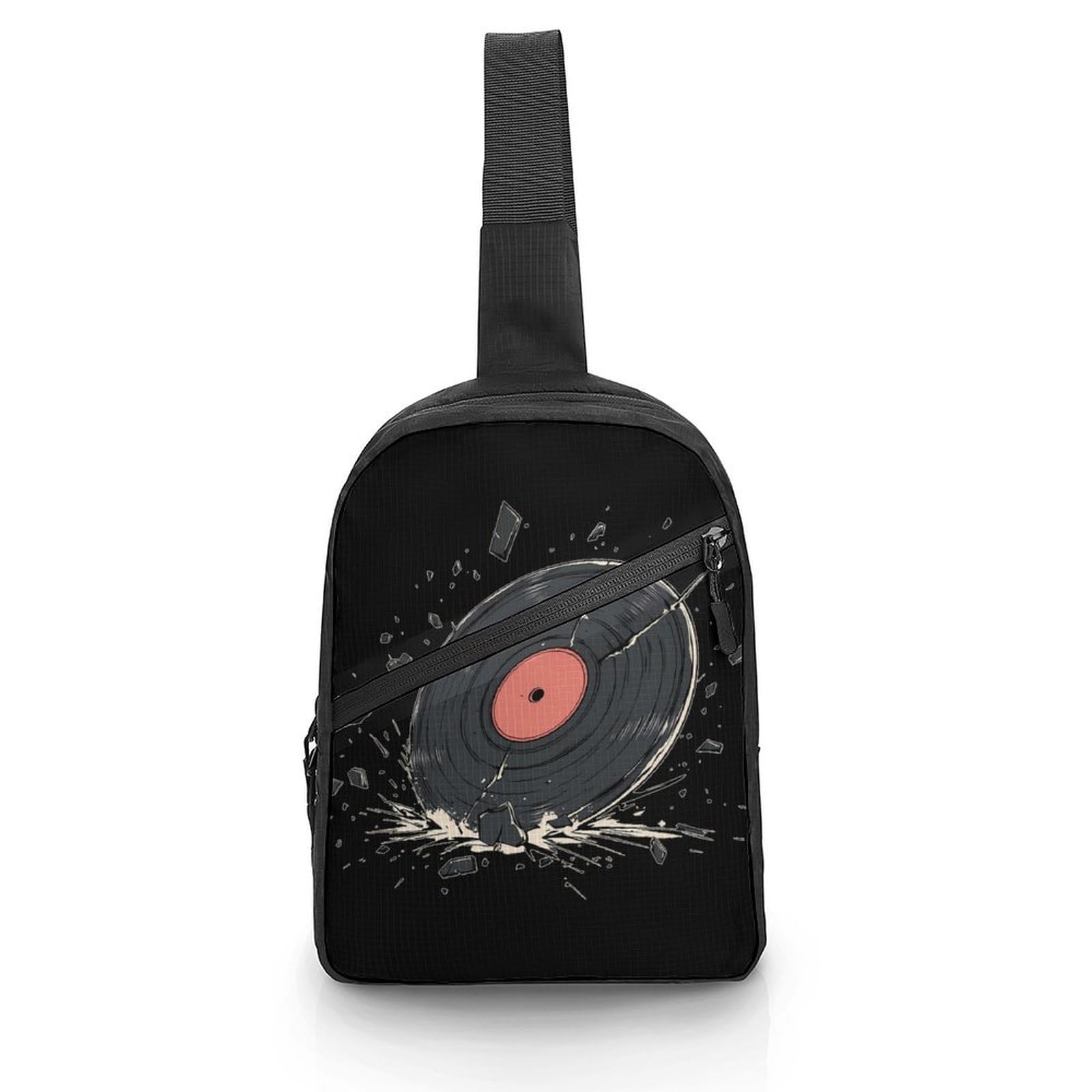 Broken Vinyl Record Chest Bag Foldable Crossbody Unisex Pack Travel Hiking Adjustable Shoulder Straps Sling Bags