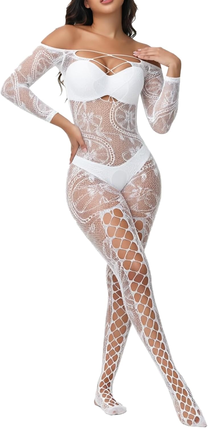 Women Fishnet Bodystocking Sexy Badydoll Bodysuit Soft Nightwear Lingerie One Piece