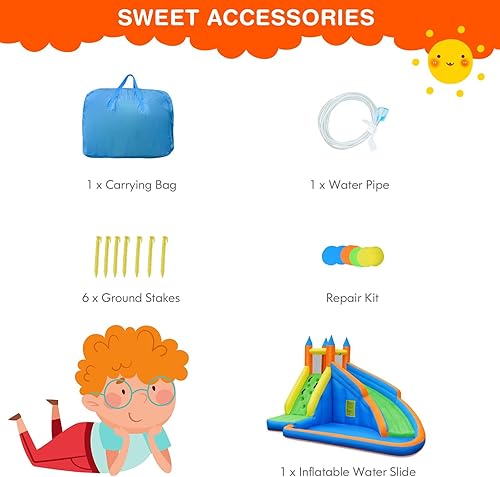 Vista 11 de Costzon - Gorila hinchable para piscina de agua con tobogán largo, pared de escalada, incluye bolsa de transporte Oxford, kit de reparación