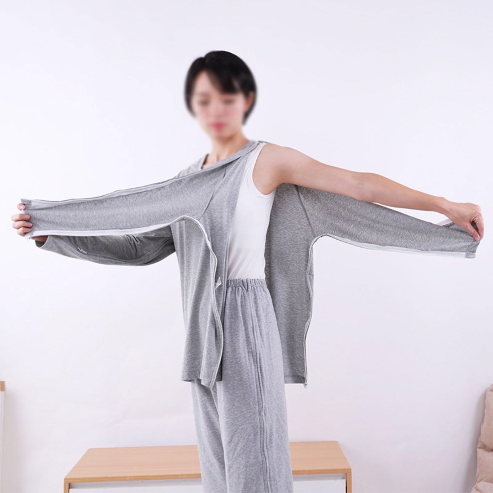 Batas de algodón for pacientes primavera, camisas enfermería con abertura frontal completa for infusión y cuidados, reutilizables for hombres mujeres mayores Exfoliantes Suaves(Grey,Large)