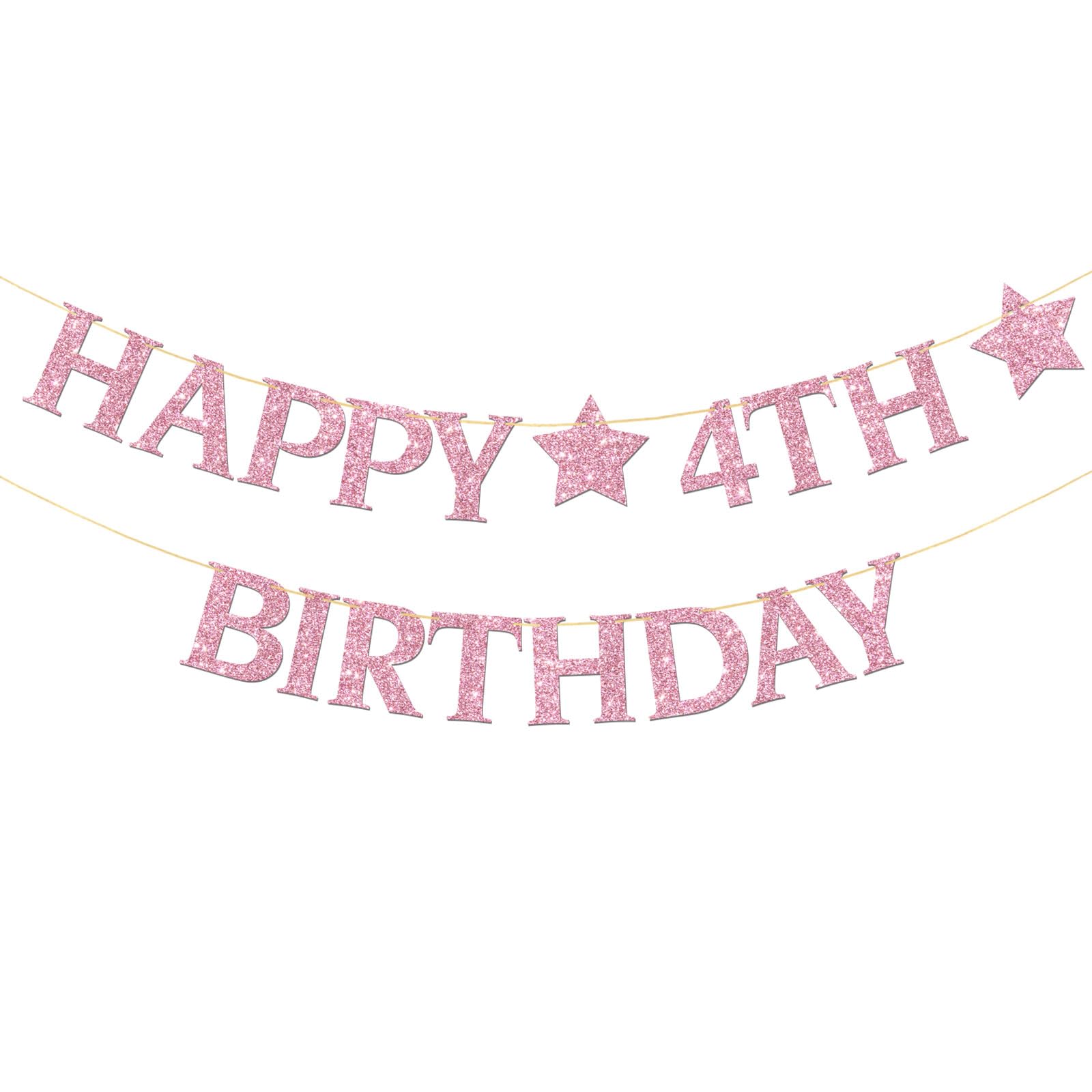 Happy 4th Birthday Banner Colorful - Kid Girl 4th Birthday Party Banner Garland Supplies - Perfect Four Bday Gifts - Cheers to 4 Years Party Decorations Pink Glitter — image 1