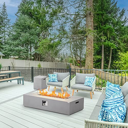 Essential-Lounger-56-Inch-Firepit-Table-for-Outside-50000-BTU-Large-Rectangular-Concrete-Outdoor-Firepit-Tables-with-Propane-Tank-CoverWind-GuardWaterproof-CoverLava-RocksSide-Handles-Grey