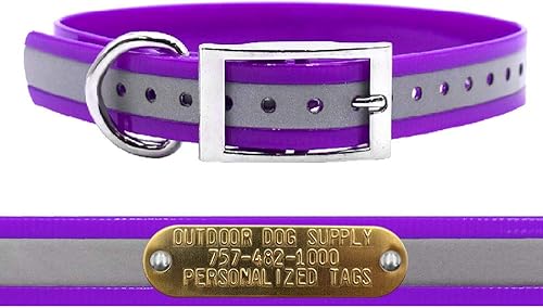 Vista 5 de Collar de perro con anillo en D impermeable reflectante resistente de 1 pulgada para perros medianos y grandes con placa de identificación de latón