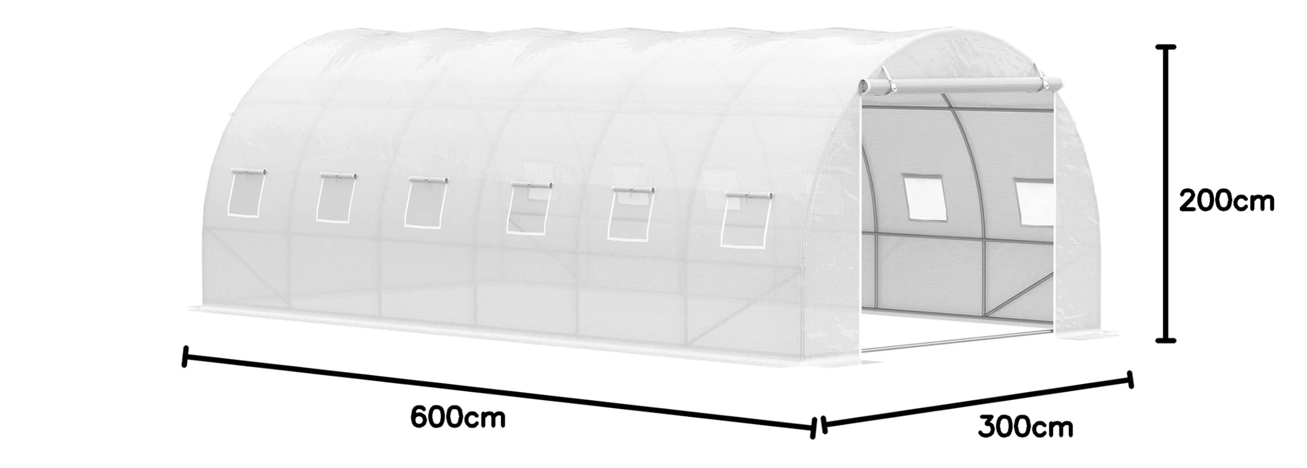Outsunny Serra tunnel con porta arrotolabile 6x3x2 m Bianca | Con porta arrotolabile, 12 finestre, copertura PE 140 g/m², metallo zincato, per colture, piante, verdure