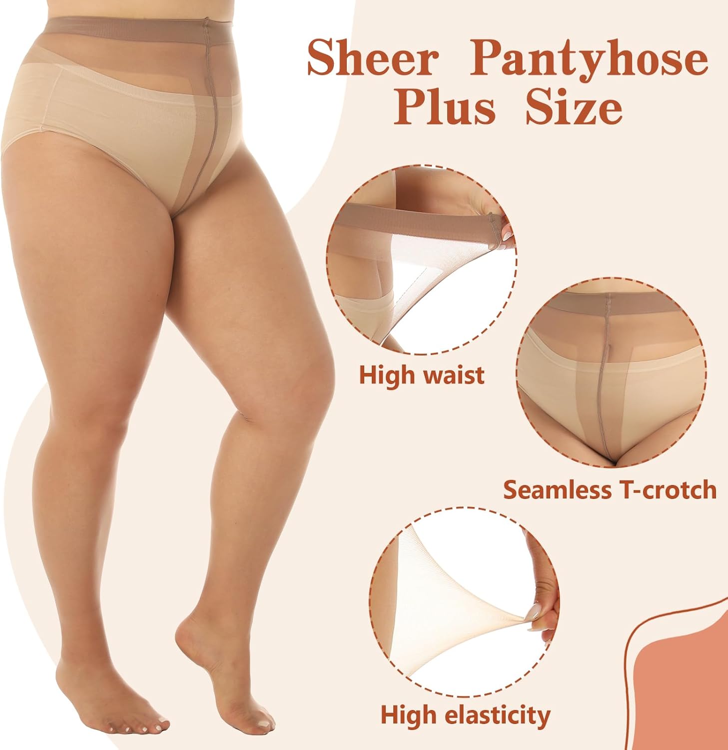 WiliW 2 Pairs Plus Size Sheer Tights for Women 20D Ultra Thin T-Crotch High Waist Pantyhose Stockings - Image 3