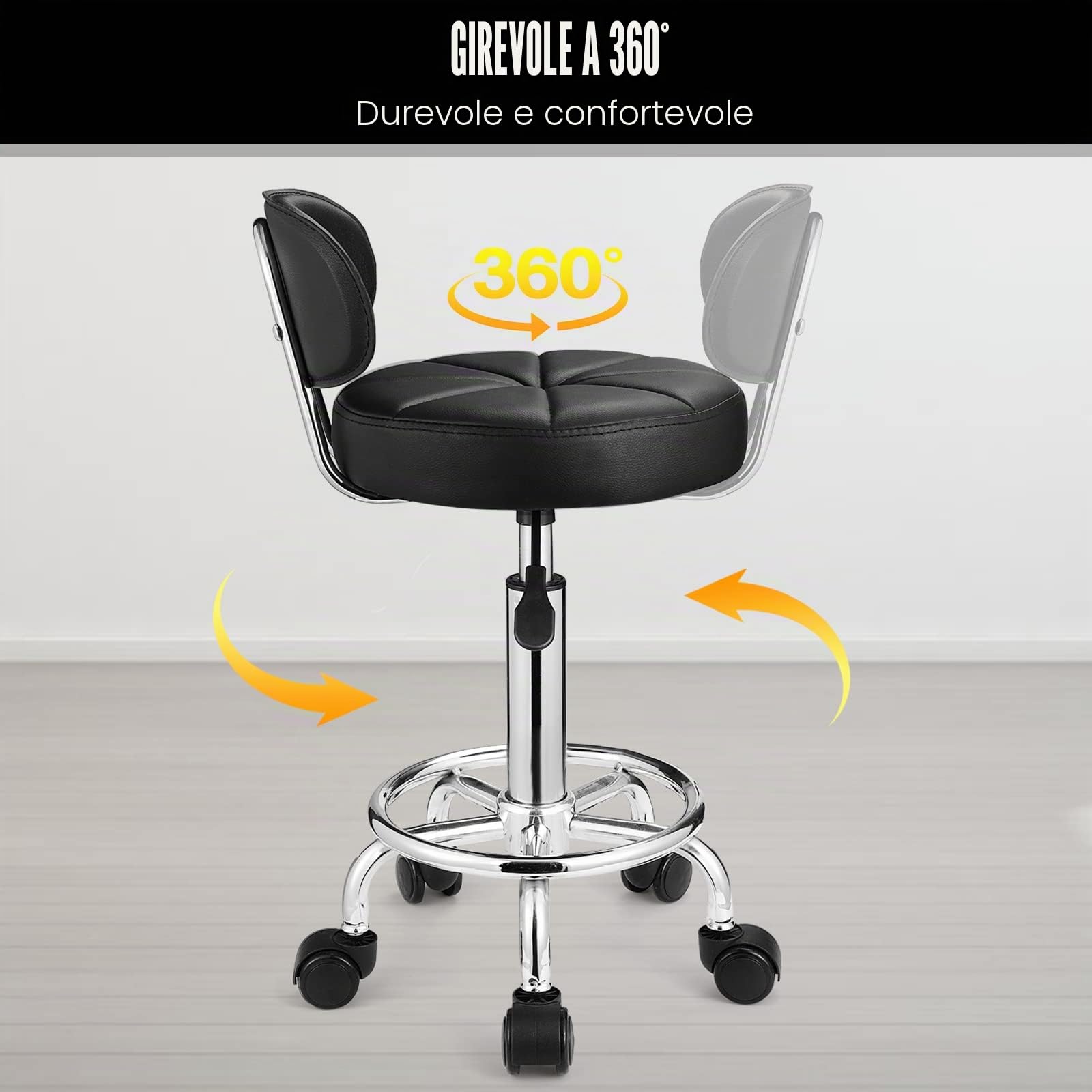 HMTOT Sgabelli girevoli con ruote regolabili in altezza e schienale per spa, colore: nero